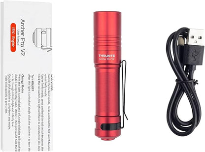 ThruNite Archer Pro V2 EDC Flashlight - 950 Lumens, USB-C Rechargeable, Tail Switch LED Penlight for Camping, Outdoor & Emergency - Cool White (Red)