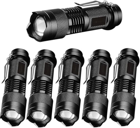 MODOAO 6 Pack Mini Flashlights LED Flashlight 7W 350LM 3 Mode Flashlight Torch Adjustable Focus Zoomable Light,Skid-Proof Design & Waterproof Design (Black)