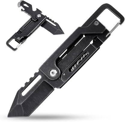 edcfans Keychain Knife, Carabiner Multitool, Tanto Pocket Knife with Key Clip, Box Cutter, Can/Bottle Opener, Screwdriver Wrench, Pry Tools, EDC Hiking Camping Gear, Gifts for Men Women Everyday Carry