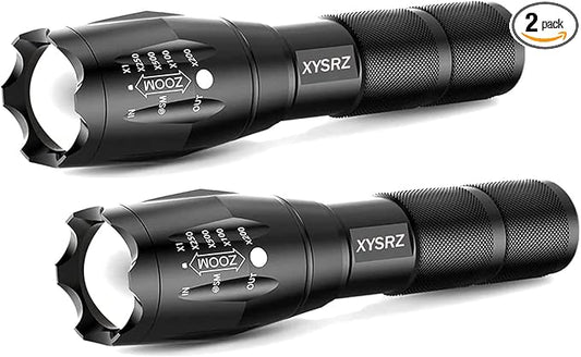 Military Grade Tactical Flashlight Single Mode Zoomable LED Flashlight for Camping Hiking Emergency, 2 Pack