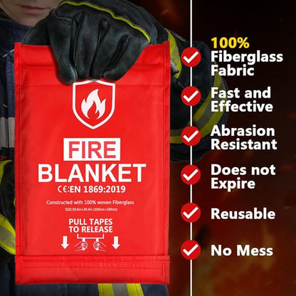HOMEXCEL Fire Blanket Emergency for Home and Kitchen - 4 Pack, Emergency Fire Retardant Blankets, Flame Suppression Fiberglass Fire Blanket for House Camping Grill Car Office Warehouse Survival Safety