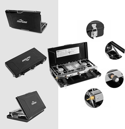 Camping Stove 3 Burner 20400 BTU Propane Portable Stove with Regulator, Toast Tray, Windshield for Car Camping BBQ Picnics Outdoor Cooking Camping Gas Stove