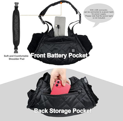 Heated Hand Muff, Portable USB Heating Hand Warmer Pouch for Winter Outdoor Hunting Camping Sport Golf Hike Football, Heated Waist Pouch with 3 Heating Levels (Black-1)