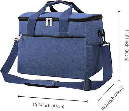 iknoe 33L Large Cooler Bag - Foldable,Waterproof,Leakproof Lunch Bag with Shoulder Strap and Handle,Thick Aluminum Foil Insulation,Multiple Pockets for Lunch,Picnic,Beach,Camping,Travel (Navy blue)