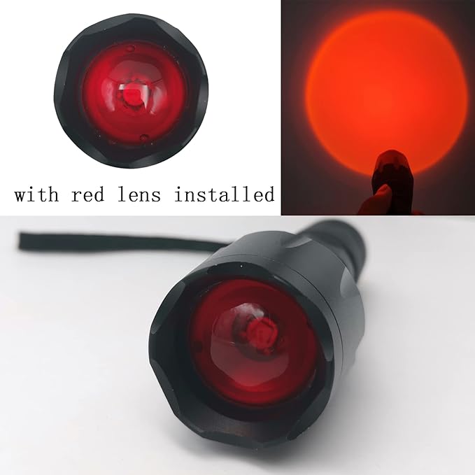 3-Color-Light Flashlight Single Mode Flashlight with Red Green Lens Zoomable LED Flashlight for Hunting Astronomy Camping Night Vision