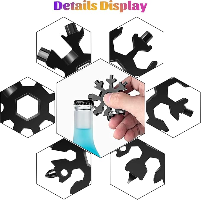 18-in-1 Snowflake Multitool Gifts for Men, 9 Pack Stainless Steel Snowflake Multi-Tool Christmas Stocking Stuffers Gifts for Men, Pocket Size Cool Gadgets for Portable Screwdriver Wrench Bottle Opener