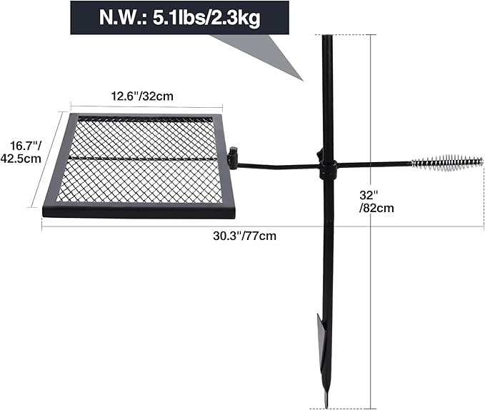 REDCAMP Swivel Campfire Grill Heavy Duty Steel Grate, Over Fire Camp Grill with Carrying Bag for Outdoor Open Flame Cooking