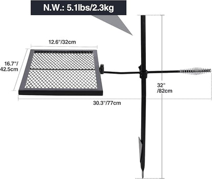 REDCAMP Swivel Campfire Grill Heavy Duty Steel Grate, Over Fire Camp Grill with Carrying Bag for Outdoor Open Flame Cooking
