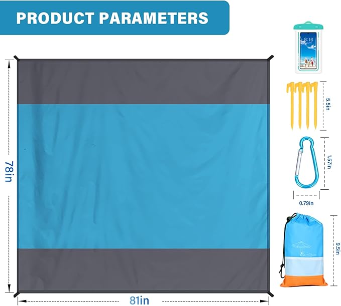 Beach Blanket Oversized Extra Large 78" X 81",Waterproof Sandproof Beach Blanket 1-7 Adults Lightweight Durable for Travel Camping Hiking Picnic
