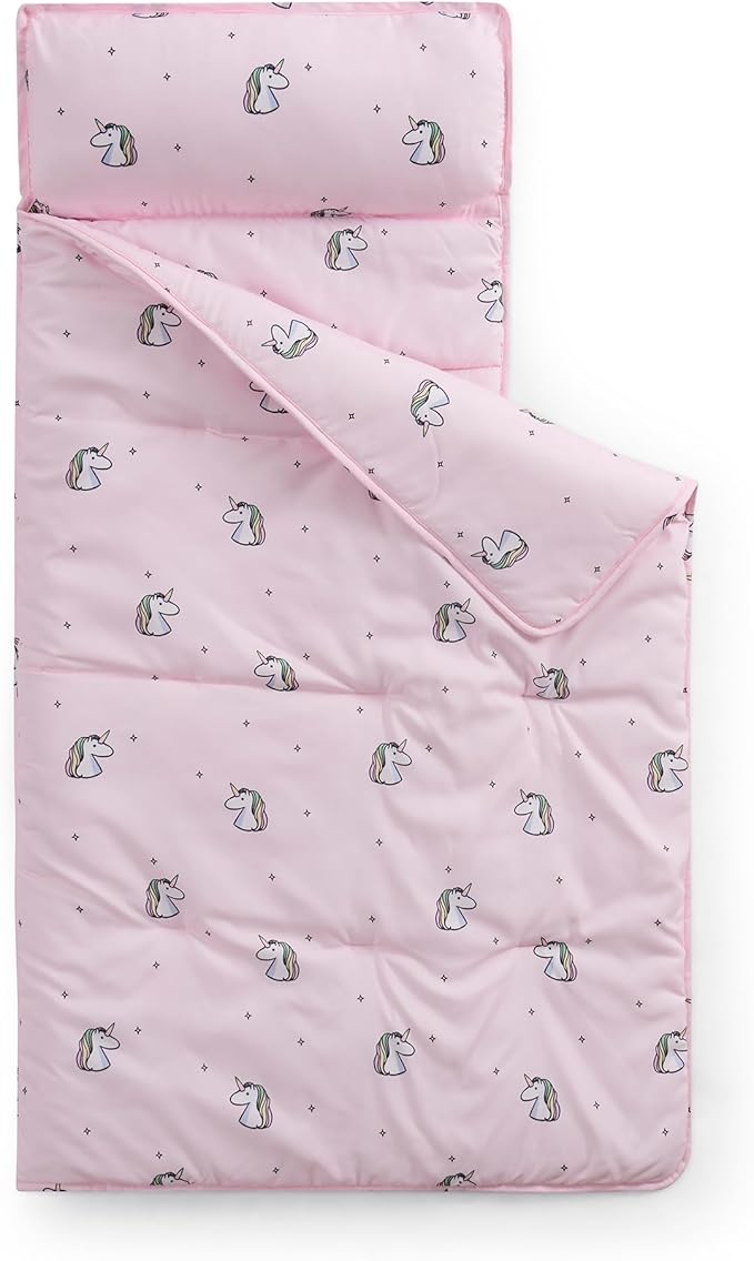 Kids Sleeping Bag Nap Mat with Pillow & Blanket – 3-in-1 Machine Washable Quilted Mat for Toddlers – Portable with Handles – 20" x 50" for Daycare, Preschool, Travel, & Sleepovers