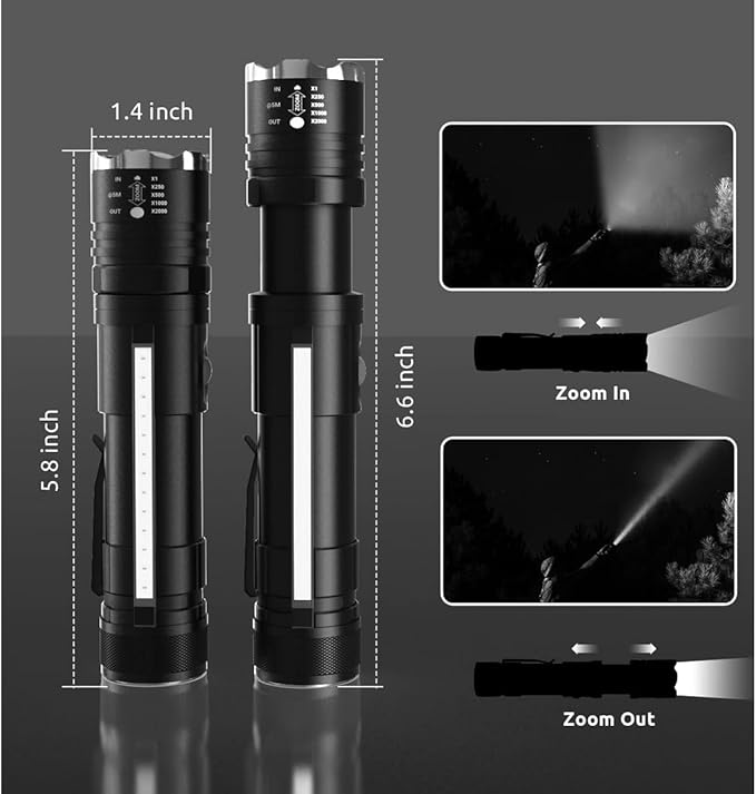 DPZTT Rechargeable Flashlight, Magnetic Led Flashlight, Super Bright Pocket-Sized Work Flashlights with Clip, 4 Modes, Zoomable, Water Resistant for Camping Hiking-Black