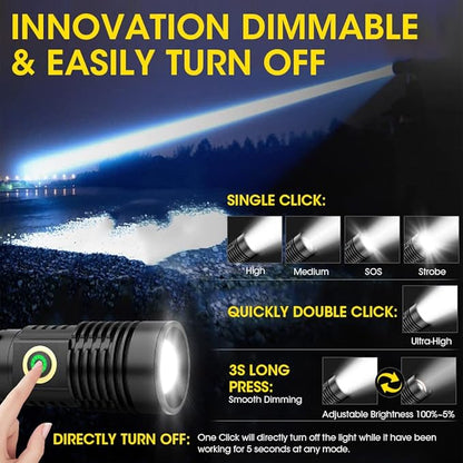 Rechargeable Flashlight High Lumens, 12000 High Lumens Super Bright Flash Light, 1500 Meter Long-Range Zoomable LED Flashlights for Emergency, EDC, Searching, Waterproof Flashlight Dimmable