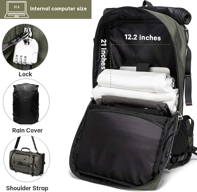 KAKA Travel Backpack, Carry On Backpack Durable Convertible Duffle Bag Fit for 15.6 Inch Laptop for Men and Women(Medium 35L)