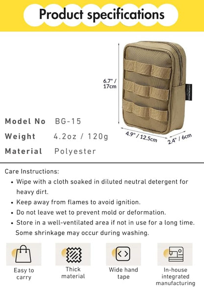 CAMPINGMOON Tactical Molle EDC Pouch L 4.9'' x W 2.4'' x H 6.7'' Camping Storage Side Pocket for Table Chair Cot Field Rack Coyote BG-15
