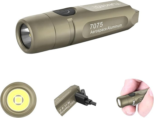 S15 Rechargeable Keychain Flashlight,650 High Lumen EDC Flashlight,Super Bright LED Mini Flashlight Be Suitable for Camping, Hiking, Emergency Situations（Khaki 6500K）