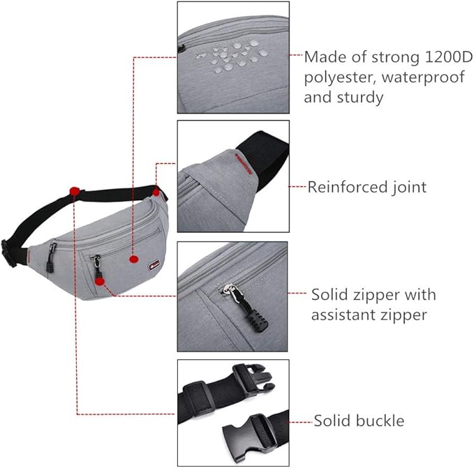 Fanny Packs for Men and Women, Water Resistant Sports Waist Pack Bag Hip Bum Bag for Travel Hiking Running