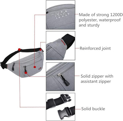Fanny Packs for Men and Women, Water Resistant Sports Waist Pack Bag Hip Bum Bag for Travel Hiking Running