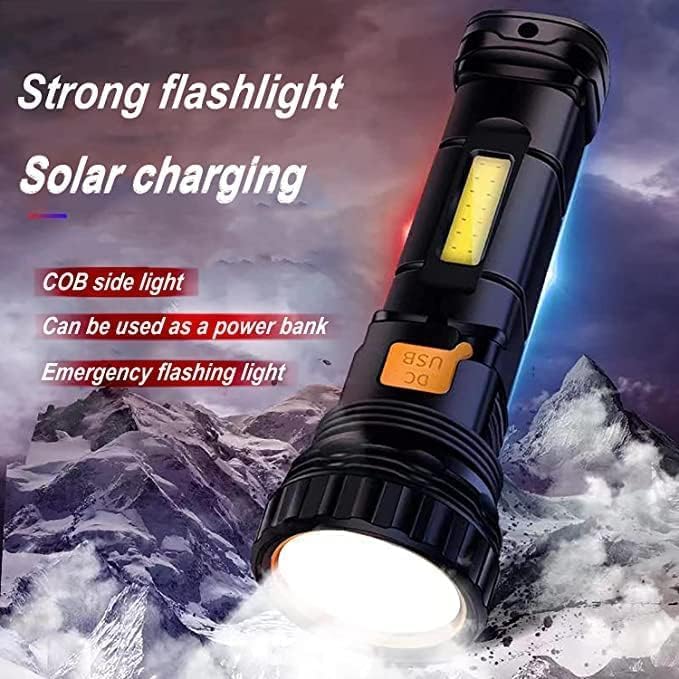 4pcs Solar/Rechargeable Multi Function 1000 Lumens LED Flashlight, with Emergency Strobe Light and 1200 Mah Battery, Emergency Power Supply and USB Charging Cable, Fast Charging