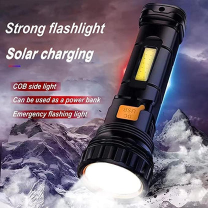 4pcs Solar/Rechargeable Multi Function 1000 Lumens LED Flashlight, with Emergency Strobe Light and 1200 Mah Battery, Emergency Power Supply and USB Charging Cable, Fast Charging