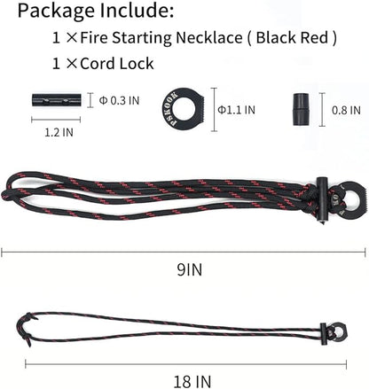 PSKOOK Fire Starter Necklace, Survival Paracord Necklace with Flint and Steel, Bushcraft Necklace for Camping, Hiking and Backpacking