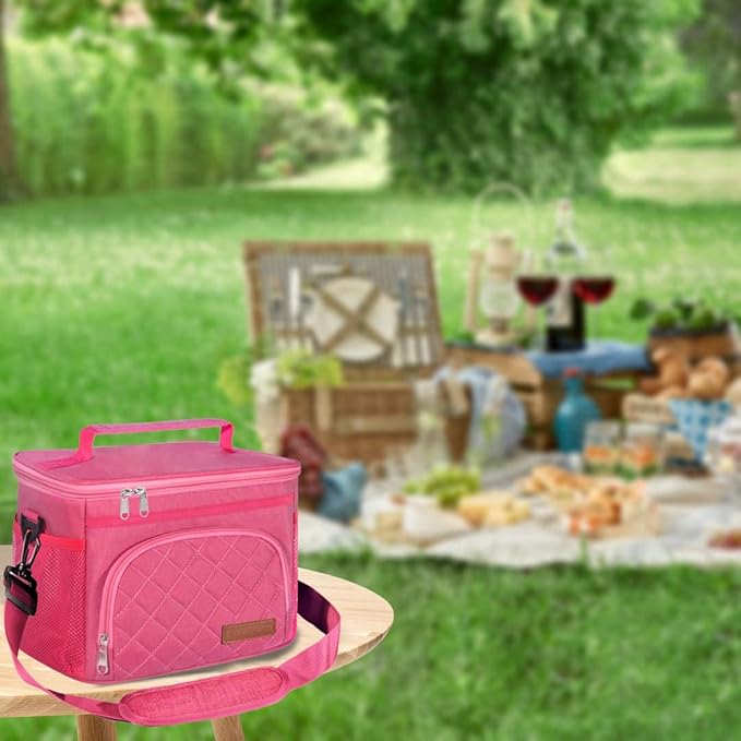 ExtraCharm Insulated Lunch Bag for Women/Men - Reusable Lunch Box for Office Picnic Hiking Beach - Leakproof Cooler Tote Bag Organizer with Adjustable Shoulder Strap for Adults-Pink