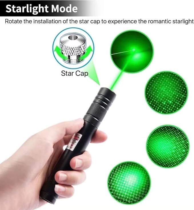 Cyahvtl Laser Pointer, Tactical Flashlights 2000 Metres Green Long Range High Power Handheld Flashlight, Rechargeable Laser Pointer for USB, with Star Cap Adjustable Focus Suitable for Projecto