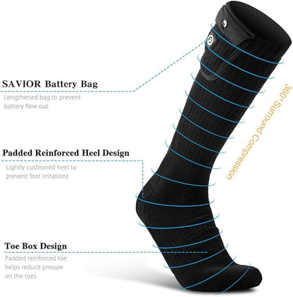 Heated Socks for Men Women, SAVIOR HEAT Electric Rechargeable Battery Thick Long Ski Socks for Winter Cold Weather Hunting Hiking Camping Skating Motorcycle Cycling Fishing