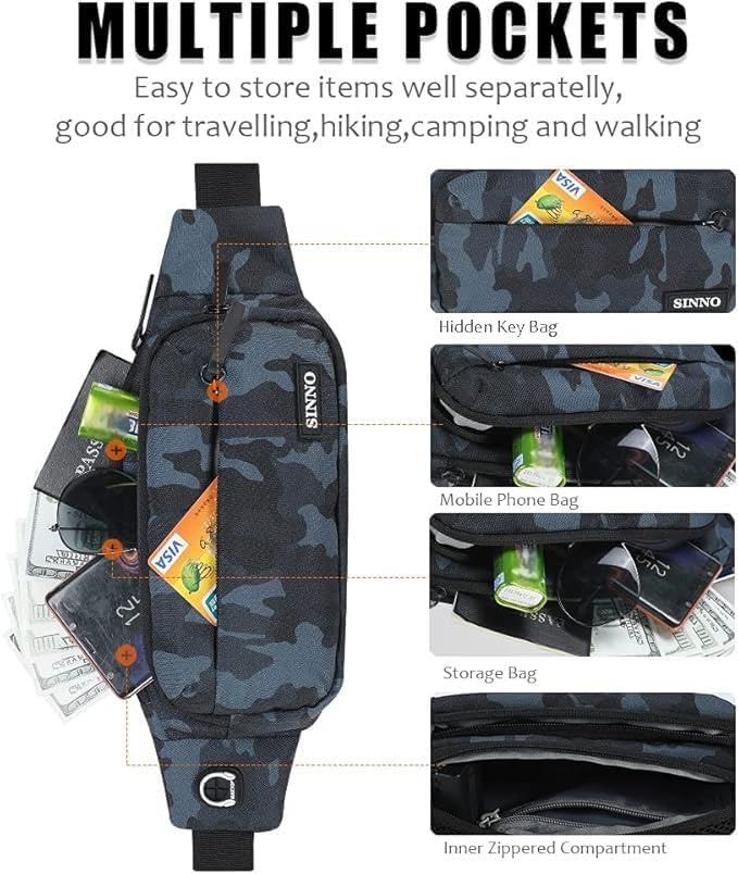 SINNO Large Crossbody Fanny Pack for Women Men Belt Bag With 4-Zipper Pockets for Travel Running Hiking Workout Dog Walking Outdoors Sport Fishing Waist Pack Bag Carrying All Phones