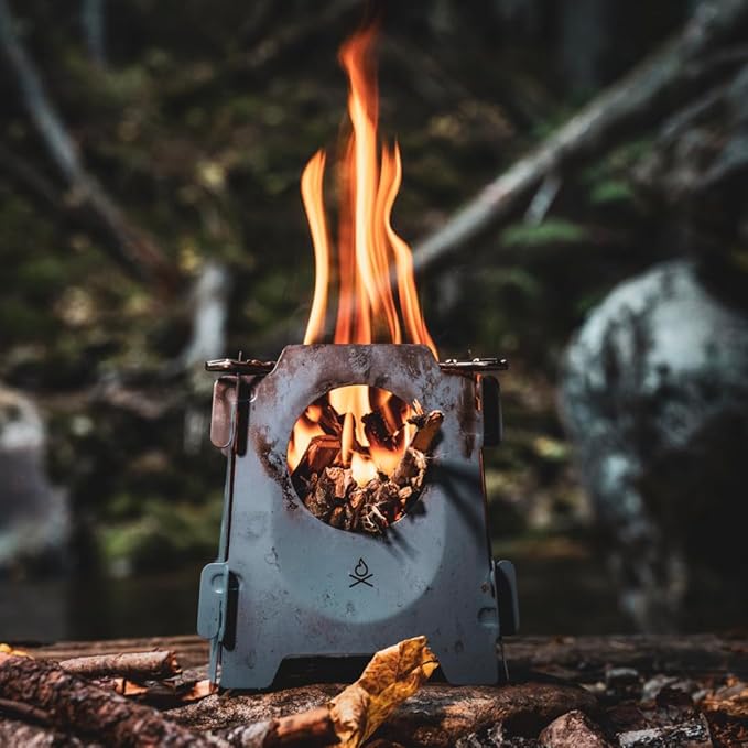 überleben Stöker Wood Burning Camp Stove - Stainless Steel Portable Wood Stove for Camping, Backpacking, & Hiking - 18oz Folding Camping Stove - Small Wood Stove Camping Essentials (Smokey Blue)