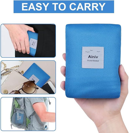 Picnic Blanket, Mini Pocket Beach Mat 78.8 x 82.7IN (5-7 People) Foldable, Lightweight Waterproof Sand Free, Foldable Thin Ground Sheet for Outdoor Camping Hiking Travel - with Hand Strap