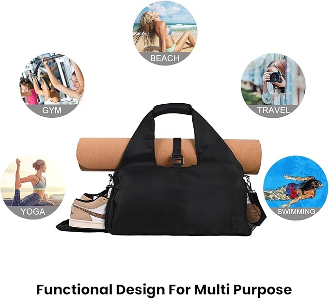 Yoga Bag for Women – 17 Inch Waterproof 210D Polyester, Detachable Strap, Insulated Tumbler Pocket, Double Zipper, Ventilated Gym Tote