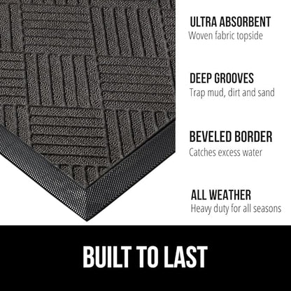 GORILLA GRIP 100% Waterproof All-Season WeatherMax Doormat, 72x24 Runner, Durable Natural Rubber, Stain and Fade Resistant, Low Profile, Indoor Outdoor Door Mats, Easy Clean Entry Mat, Gray Diamond