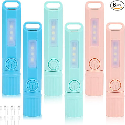 6 Pack Rechargeable Flashlights USB C Mini LED Flashlights, Camping Lantern Combo Flashlight, Ultralight Zoomable Flashlights, for Kids Gift, Camping, Hiking, Night Reading etc (6 Pack)