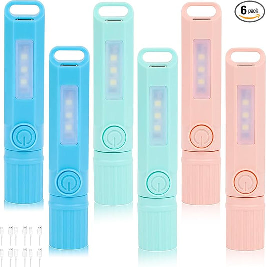 6 Pack Rechargeable Flashlights USB C Mini LED Flashlights, Camping Lantern Combo Flashlight, Ultralight Zoomable Flashlights, for Kids Gift, Camping, Hiking, Night Reading etc (6 Pack)