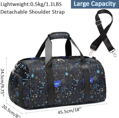 Duffle Bag for Boys Dance Bag Overnight Bags for Girls Boys Weekender Carry On Travel Duffel Sports Gym Bag with Shoes Compartment and Wet Pocket