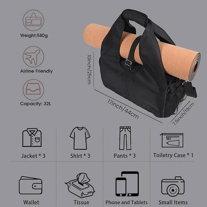 Yoga Bag for Women – 17 Inch Waterproof 210D Polyester, Detachable Strap, Insulated Tumbler Pocket, Double Zipper, Ventilated Gym Tote