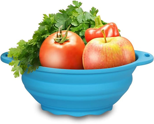 Collapsible SiliconelSalad Bowl 64oz Camping Bowl Outdoor Hiking Travel Durable Bowl for Storage and Mixing Food-Grade Silicone Food Storage Container 1 Pack (Blue)