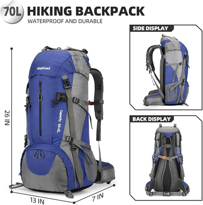 King'sGuard 70L Hiking Backpack Large Lightweight Waterproof Camping Backpack Travel Backpacking Backpack Daypack with Rain Cover -Frameless (Deep Blue)