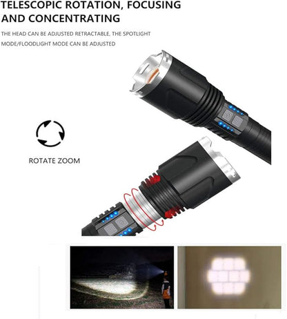 LUXNOVAQ Brightest Flashlight Rechargeable XHP110 LED Powerful Tactical Flashlights, 200000 High Lumen Zoomable USB Flashlight Waterproof Hand Torch Light with 4 Modes for Camping Hiking