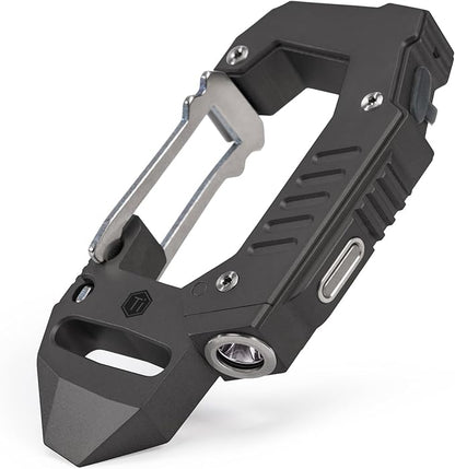 KeyUnity KF02 Titanium Multitool Carabiner Clip, 7 in 1 Multifunctional Keychain Flashlight for Camping, Hiking & Outdoor Activities