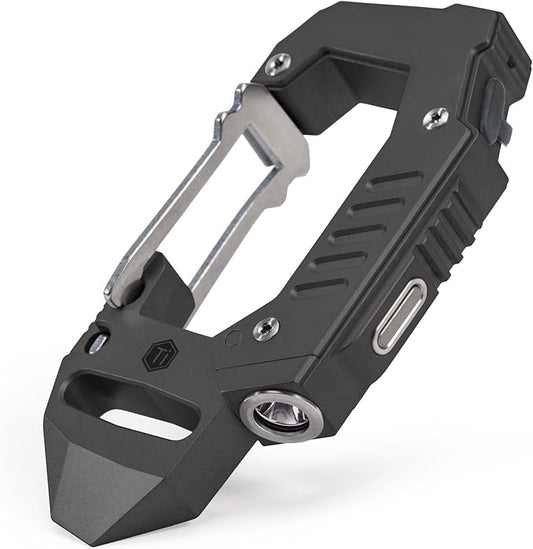 KeyUnity KF02 Titanium Multitool Carabiner Clip, 7 in 1 Multifunctional Keychain Flashlight for Camping, Hiking & Outdoor Activities