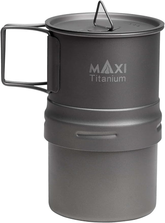 Maxi Coffee Maker, Titanium Moka Pot, 5oz each brew, backpacking friendly