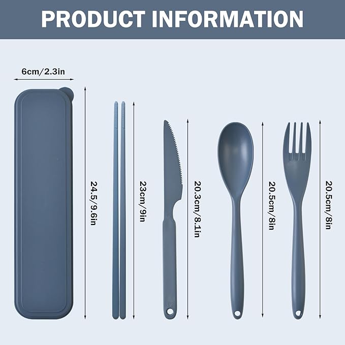 Large Reusable Travel Utensils Set with Case, Plastic Silverware Set for Adults Travel Picnic Camping, Portable Flatware Cutlery Set with Chopsticks for Daily Use(Dark Blue)