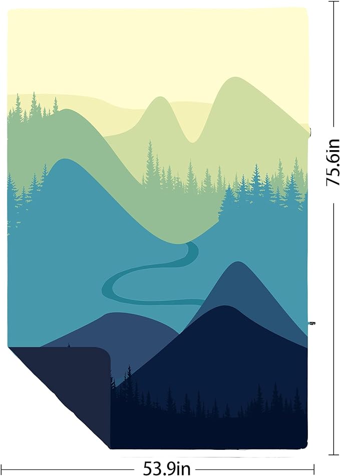 Yizheer Green Mountain Printed Camping Blanket,Lightweight Down Alternative Puffy Camping Blanket Packable Outdoor Blanket for Camping,Traveling, Stad，1-Person, 76" x 54"