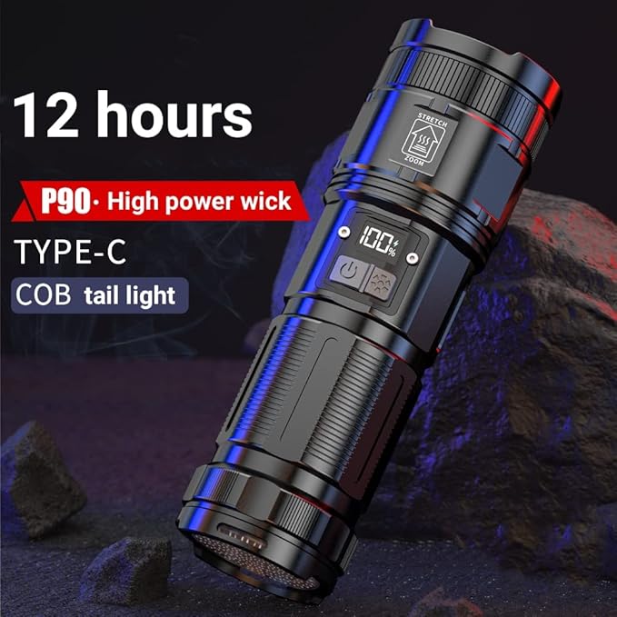 Rechargeable Tactical Flashlights, 120000 Lumens Super Bright Led Flashlights with COB Work Light, High Powered, Powerful Handheld Flashlights for Emergencies Camping Hiking Holiday Gifts