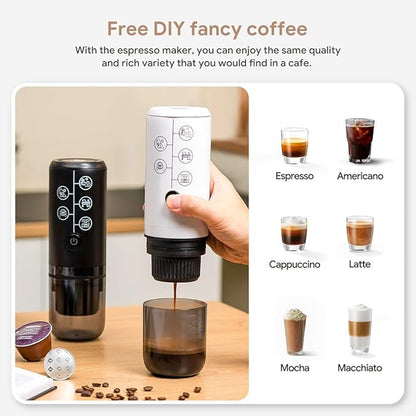 BENFUCHEN 3-in-1 Portable Espresso Machine With NO Heating Function, Type-C Charging Electric Espresso Maker, 17 Bar Mini Coffee Maker For NESPRESSO/DolceGusto pods & Ground Coffee On the Go, White