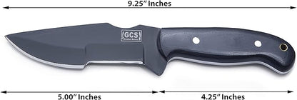 GCS Handmade Tracker Knife D2 steel Hunting and Knife with Micarta Handle Fixed Blade Survival Knife Right Hand Scout Carry leather Sheath for Hunting Camping and EDC GCS 304 Black
