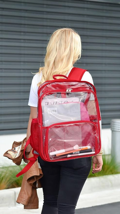 Clear Backpack,15'' Clear Backpacks for School Heavy Duty See Through Bookbag Multi-pocket PVC Backpack for Men Women