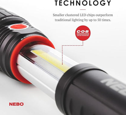 NEBO SLYDE+ Tactical LED Flashlight, Powerful 400-Lumen Bright Camping Flashlight with Slide-To-Reveal Work Light, Red Hazard Light & Magnetic Base