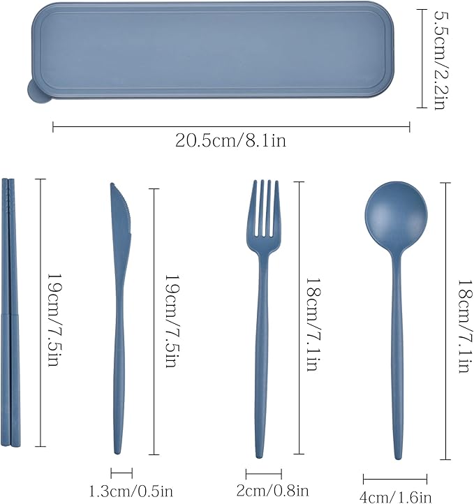 Reusable Utensils Set with Case, 2 Sets Travel Utensils with Case, Camping Utensil Set Portable Utensils Set for Lunch Box School Picnic Travel Camping or Daily Use (Green, Blue)